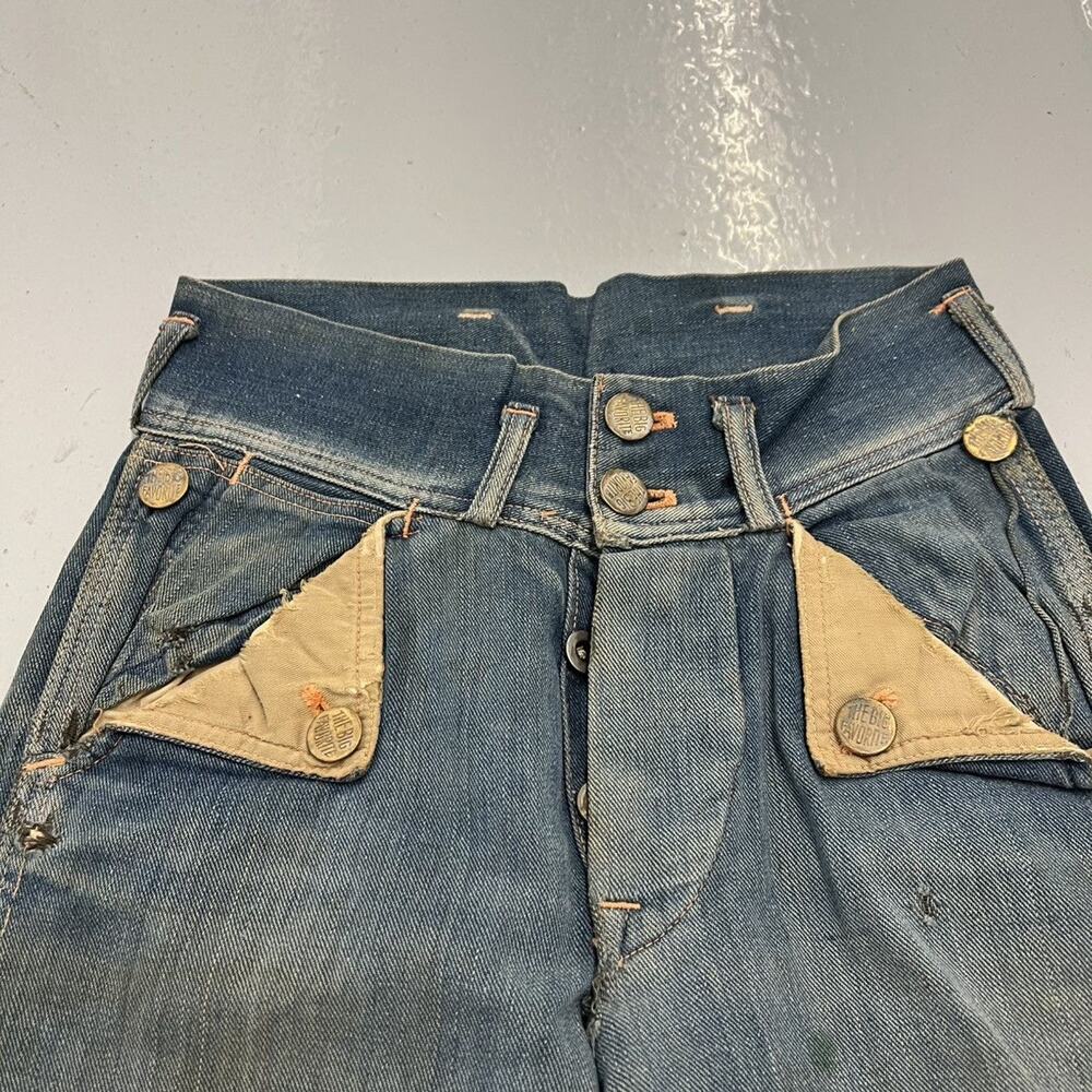 Vintage 40s The Big Favorite Buckleback Mule Flap Jean 23x22 - Picture 2 of 4